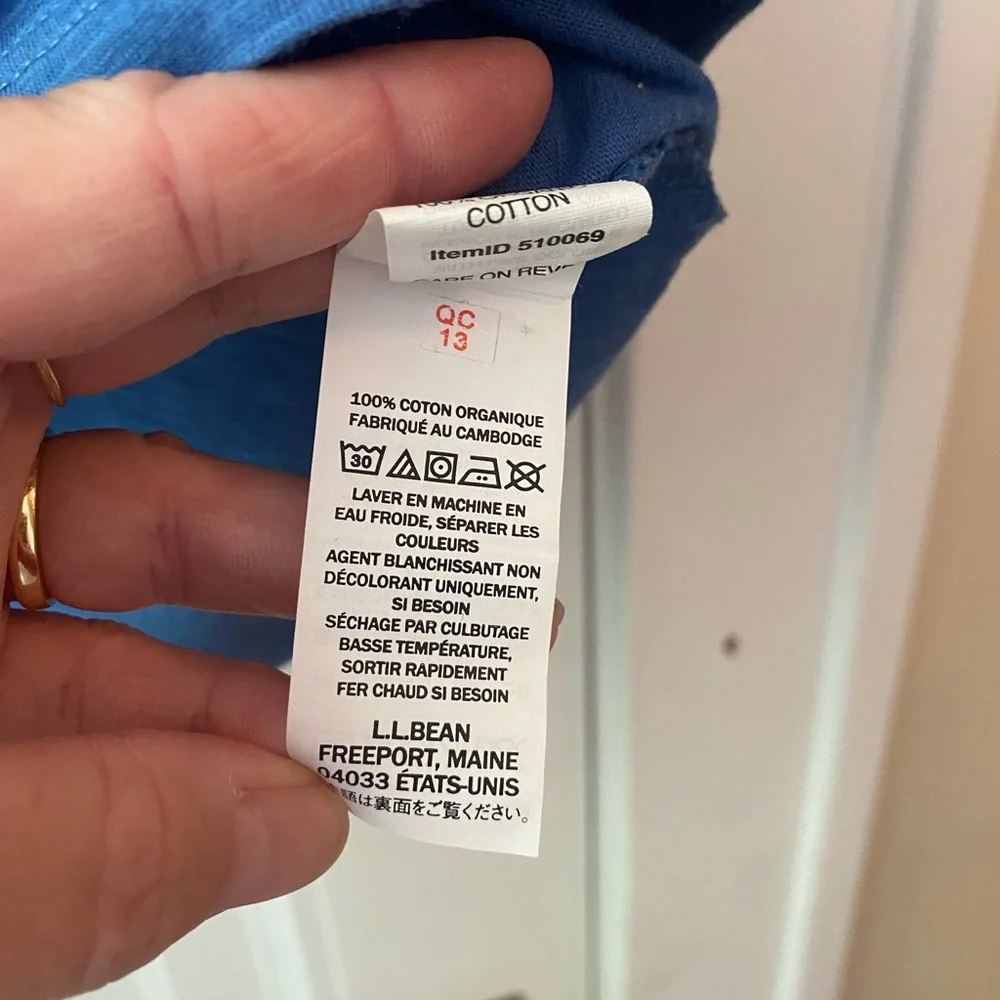 Ll Bean lake blue 3/4 sleeve organic cotton tee pintuck notch neck XL - Picture 3 of 5